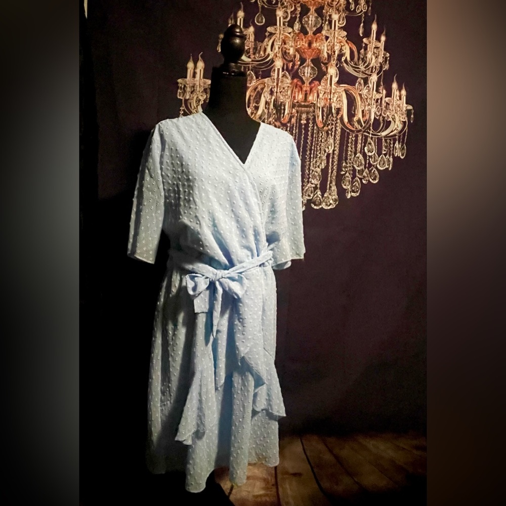Light blue faux wrap lightweight dress